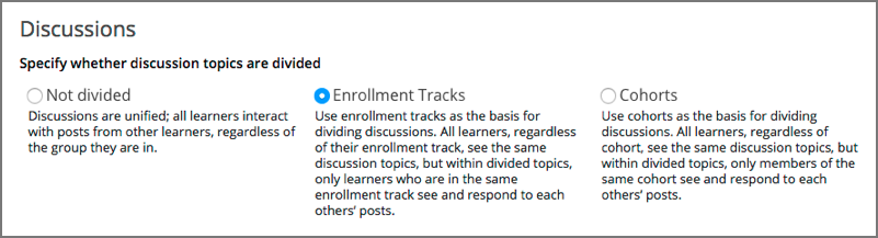 An image showing the options for selecting the group type for dividing discussions.